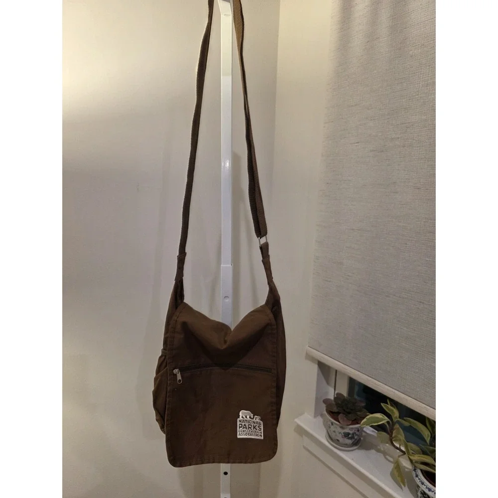 Cotton Brown Shoulder Flap Bag National Parks Conservation Assoc Logo